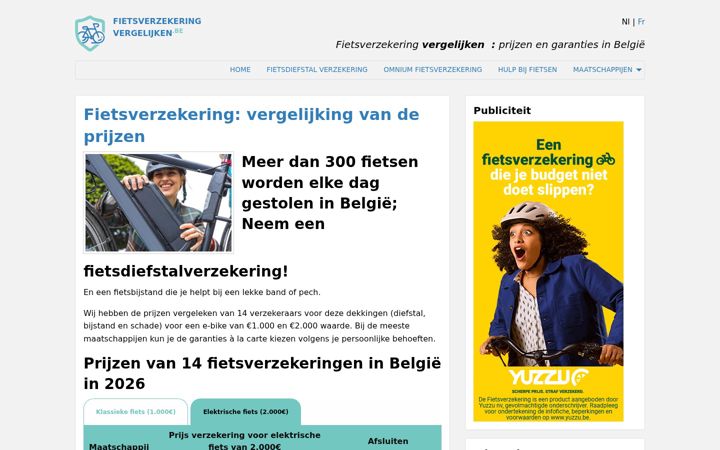 Screenshot von fietsverzekering-vergelijken.be