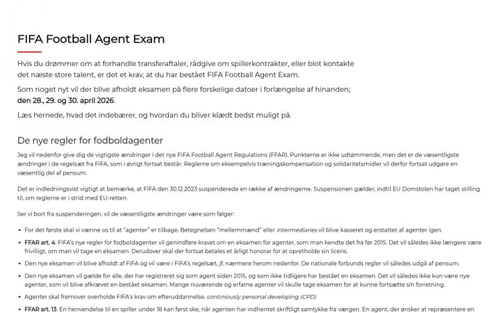 Screenshot of fifaagenteksamen.dk