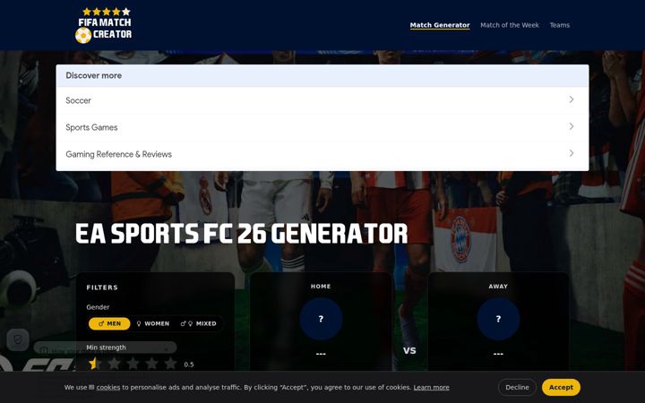 Screenshot of fifamatchcreator.com