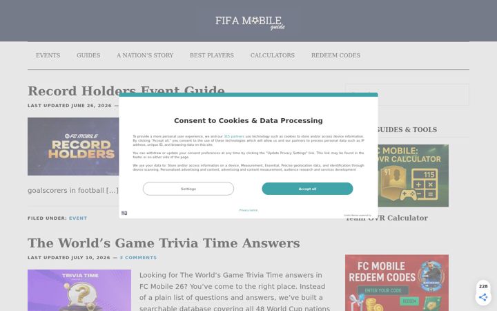 Screenshot of fifamobileguide.com