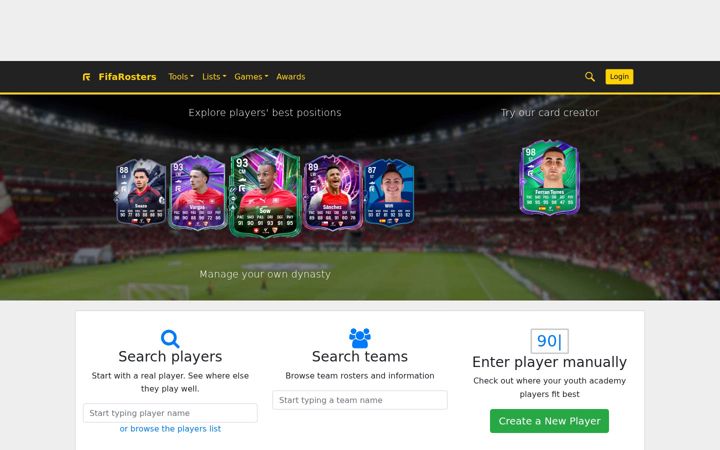 Screenshot of fifarosters.com