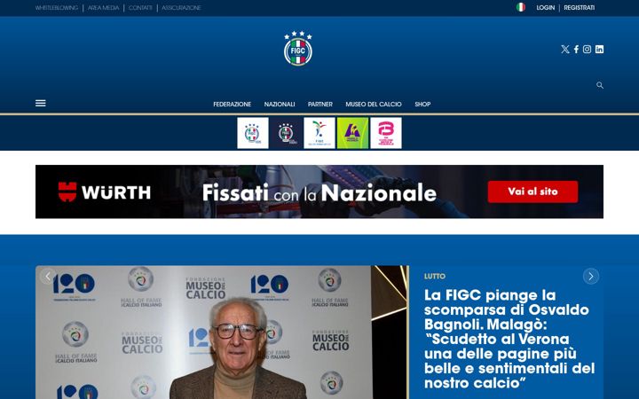 Snimka zaslona za figc.it