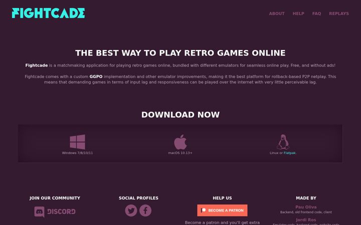 Screenshot of fightcade.com