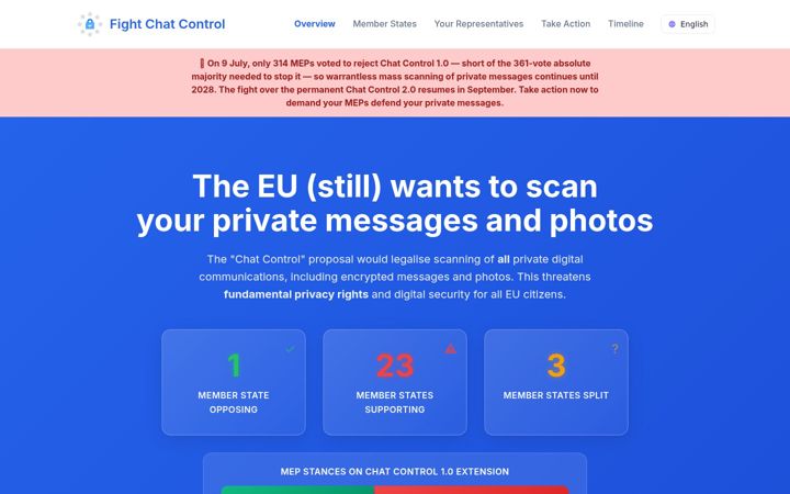 Screenshot of fightchatcontrol.eu