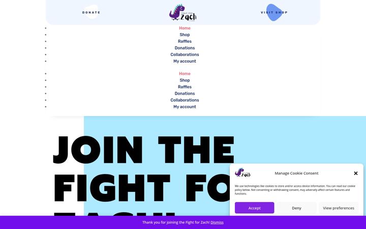 Screenshot of fightforzach.org