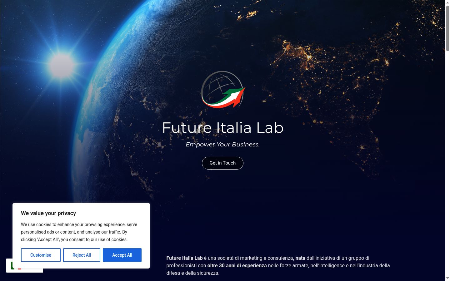 Screenshot del banner di consenso mostrato prima di qualsiasi interazione