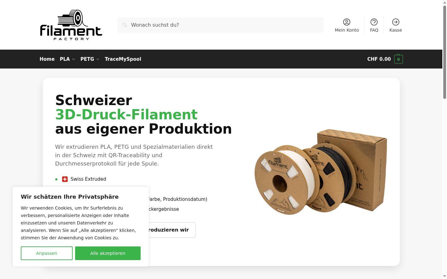 Screenshot des Einwilligungsbanners vor jeglicher Interaktion