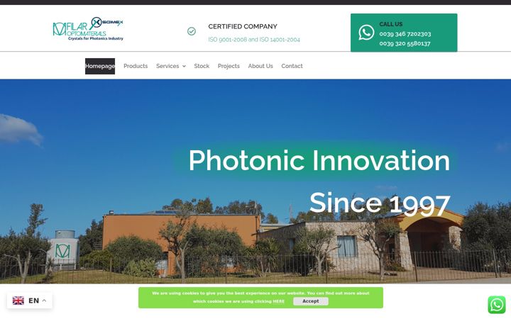 Screenshot of filaroptomaterials.com