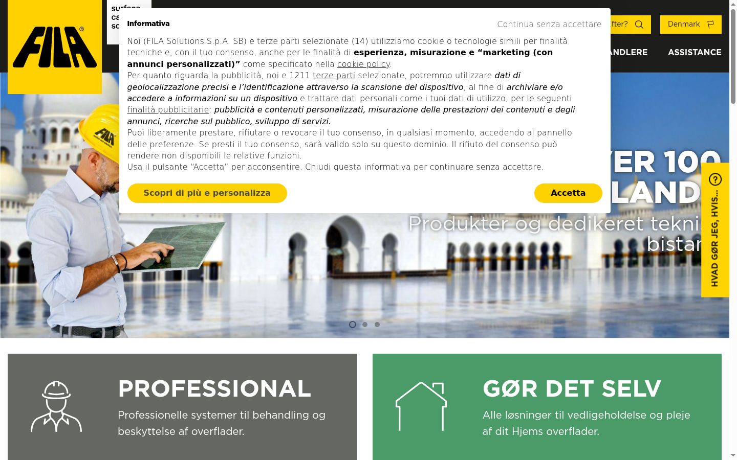 Screenshot del banner di consenso mostrato prima di qualsiasi interazione