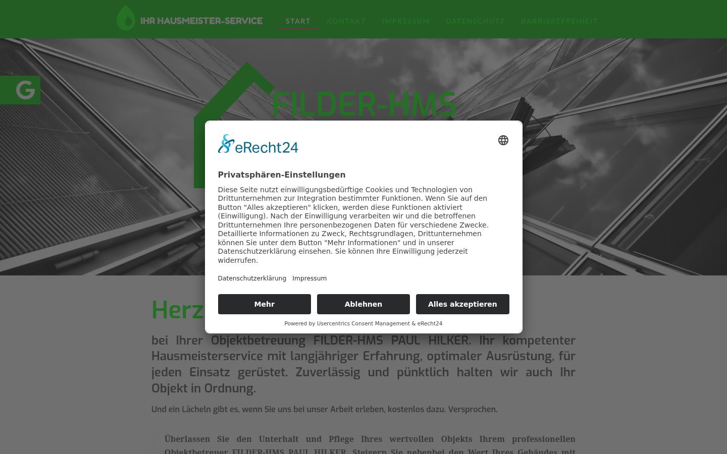 Screenshot des Einwilligungsbanners vor jeglicher Interaktion