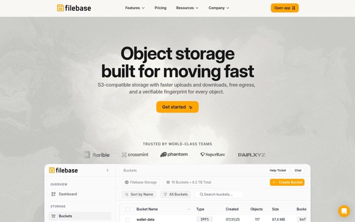 Screenshot of filebase.com