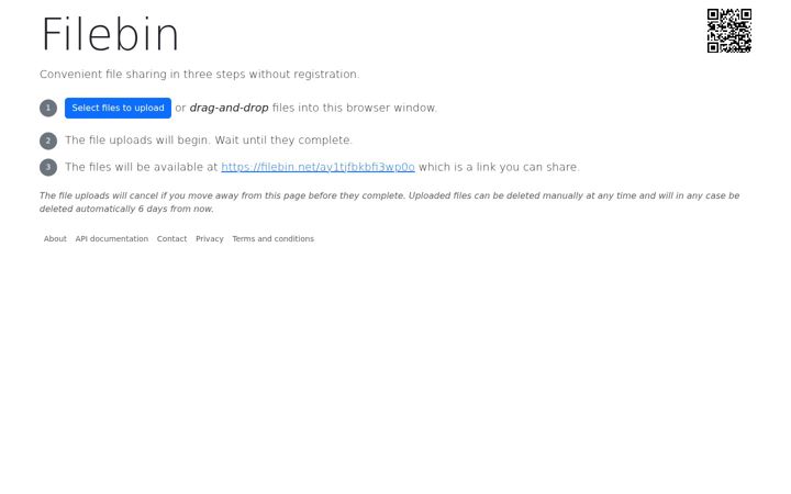 Screenshot of filebin.net