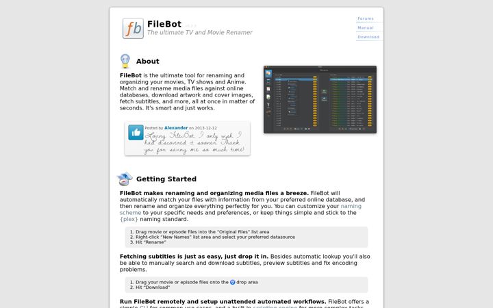 Screenshot of filebot.net