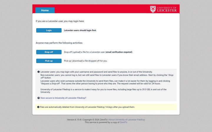 Screenshot of filedrop.le.ac.uk