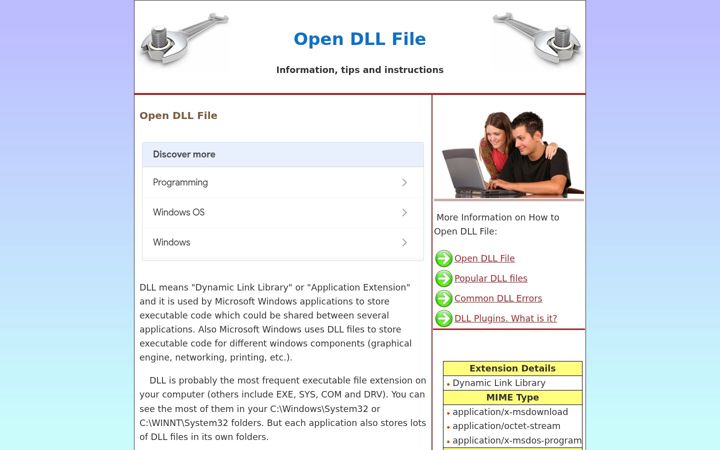 Skjermbilde av fileextensiondll.net
