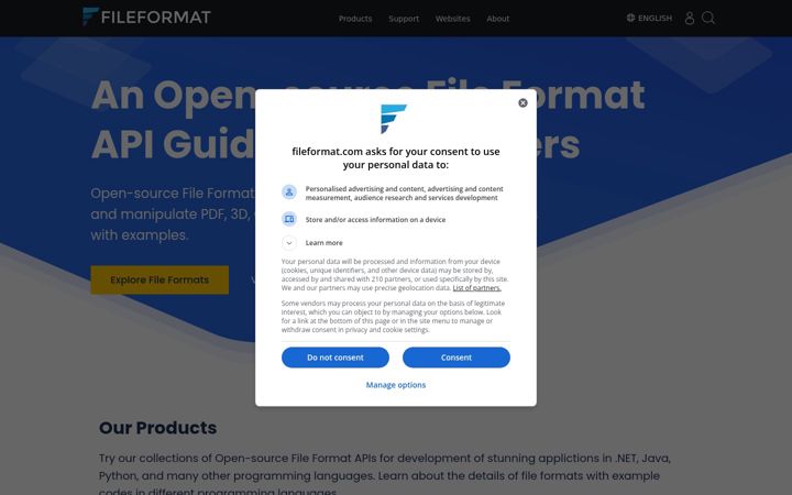 Snímek obrazovky fileformat.com