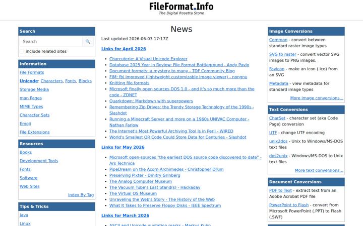 Screenshot of fileformat.info