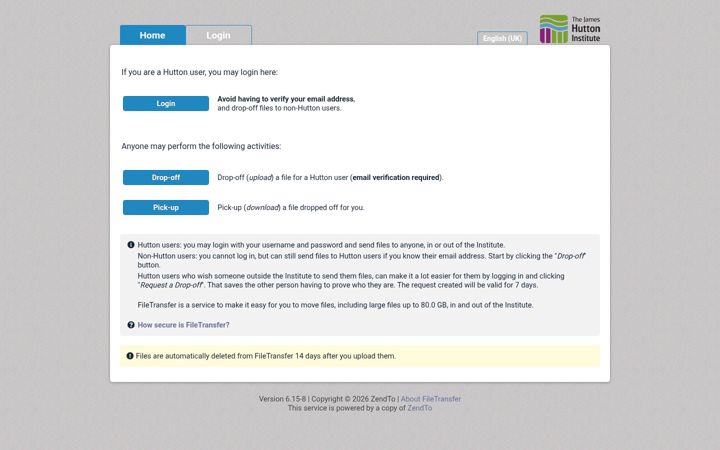 Screenshot of filetransfer.hutton.ac.uk
