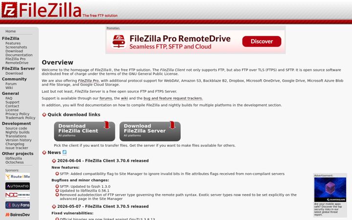 Screenshot του filezilla-project.org