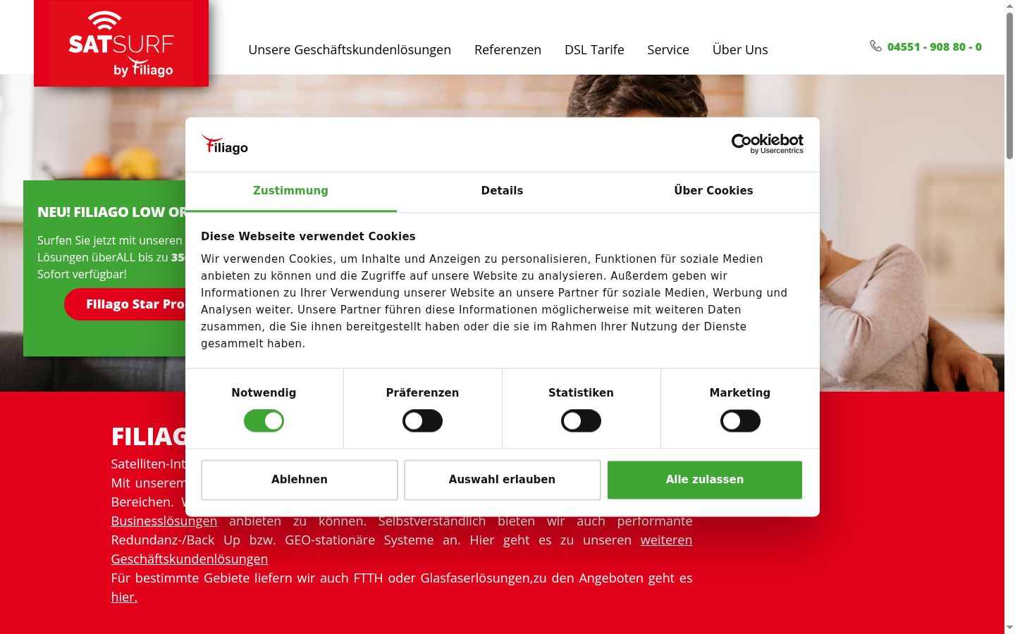 Ekrānuzņēmums ar piekrišanas baneri, kas tika rādīts pirms jebkādas mijiedarbības