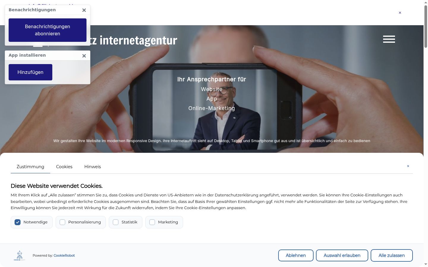 Sutikimo reklamjuostės, rodytos prieš bet kokią sąveiką, ekrano kopija