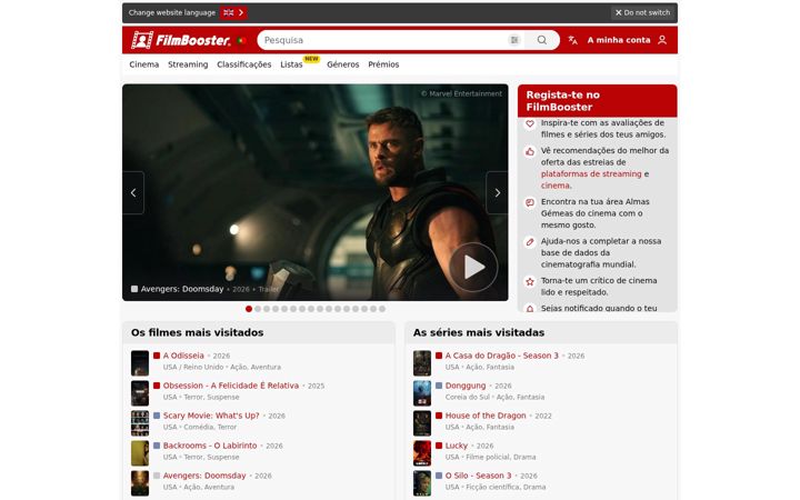 Snímek obrazovky filmbooster.pt