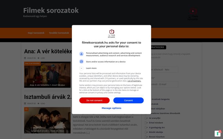 Screenshot of filmeksorozatok.hu