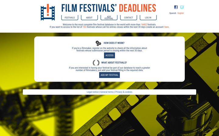 Screenshot of filmfestivalsdeadlines.com