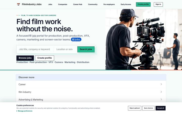 Snímek obrazovky filmindustryjobs.co.uk