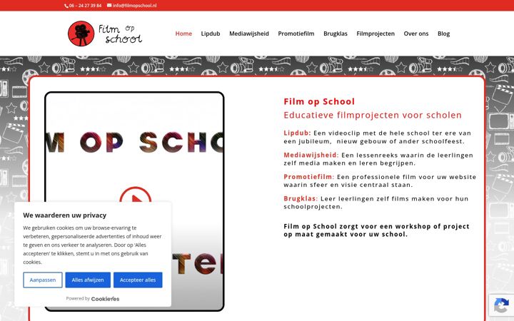 Screenshot stránky filmopschool.nl