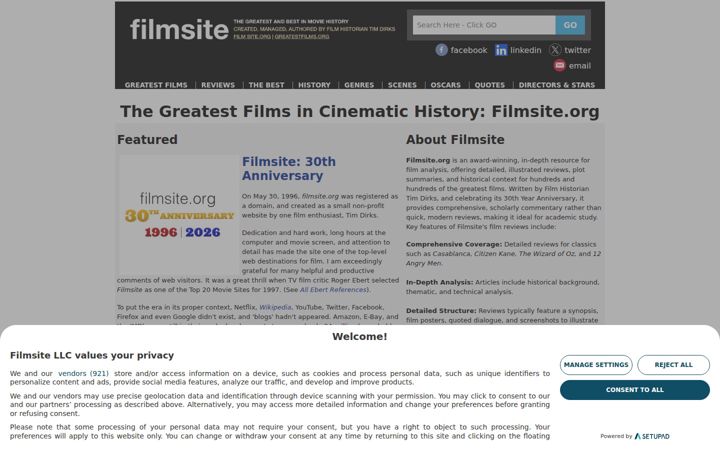 Snímek obrazovky filmsite.org