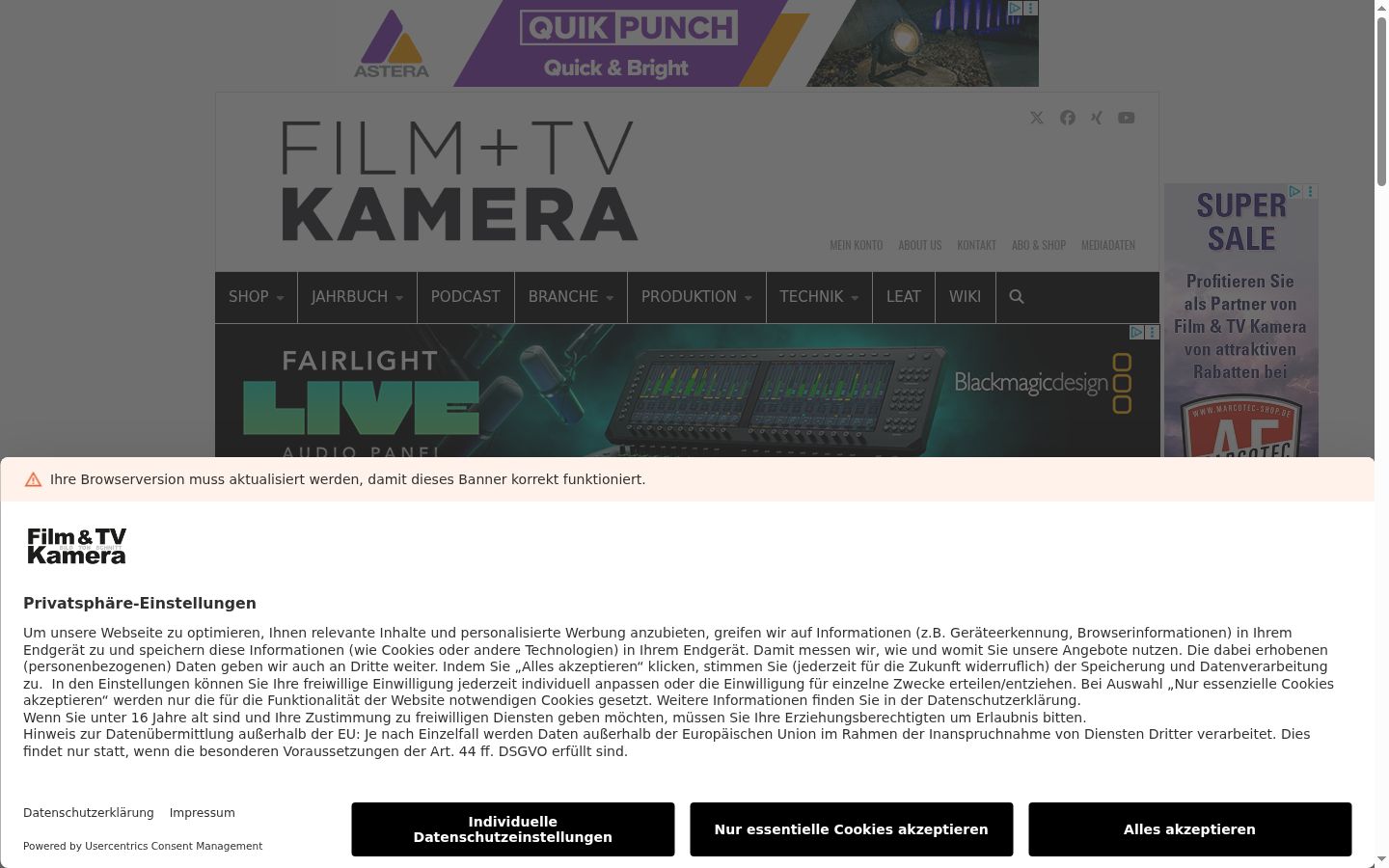 Captura de pantalla del banner de consentimiento mostrado antes de cualquier interacción