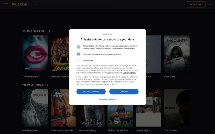 Screenshot of filmzie.com