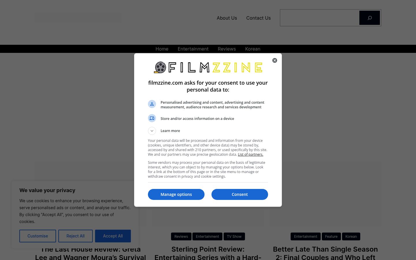 Screenshot del banner di consenso mostrato prima di qualsiasi interazione
