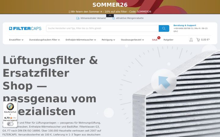 Zrzut ekranu filter-caps.de