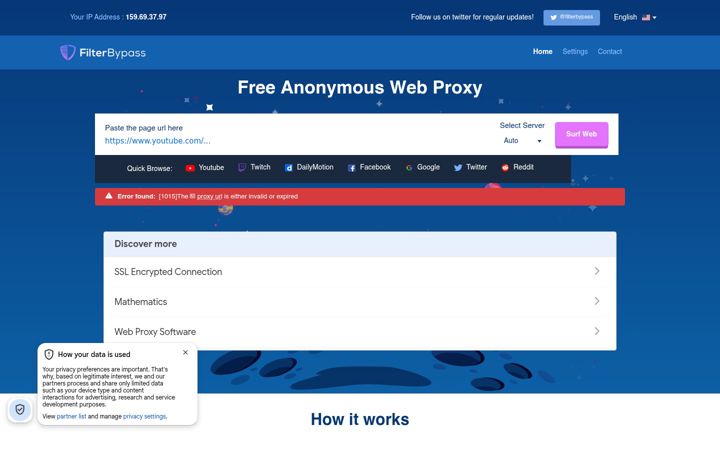 Screenshot of filterbypass.me