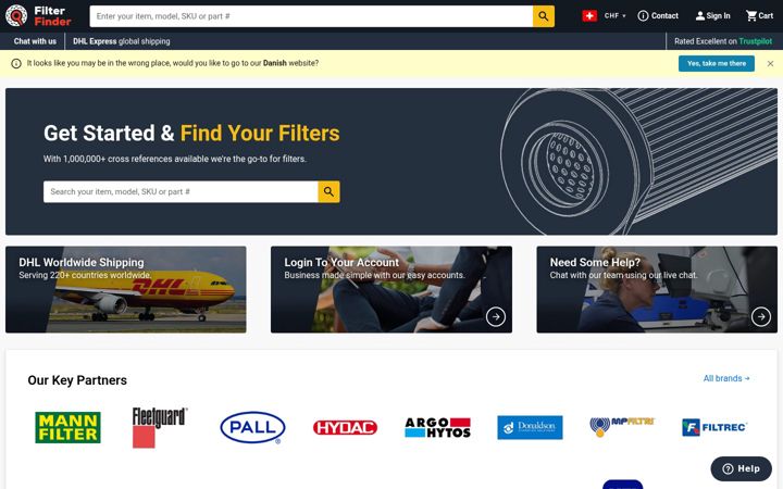 Screenshot of filterfinder.ch