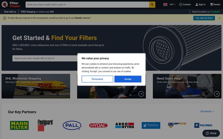 Screenshot of filterfinder.co.uk