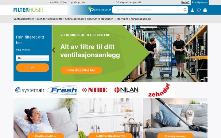 Screenshot of filterhuset.no