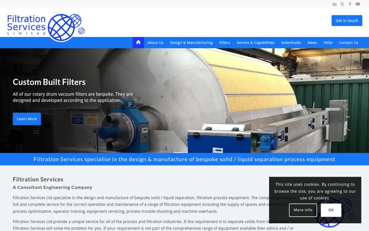 Snímek obrazovky filtrationservices.co.uk