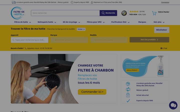Skärmbild av filtre-de-hotte.fr