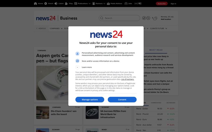 Screenshot of fin24.com