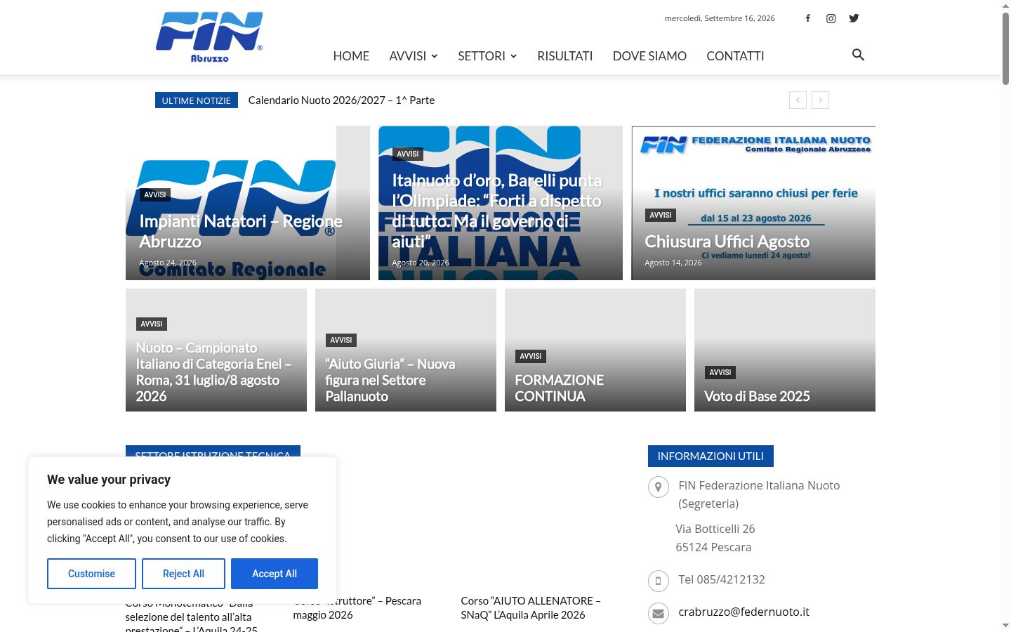 Screenshot del banner di consenso mostrato prima di qualsiasi interazione