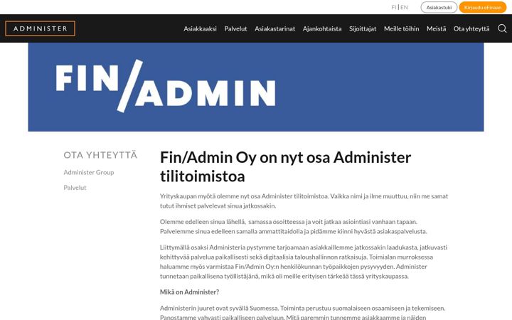 Zrzut ekranu finadmin.fi