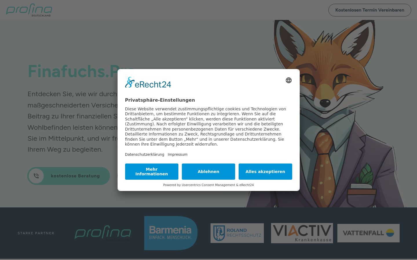 Screenshot des Einwilligungsbanners vor jeglicher Interaktion