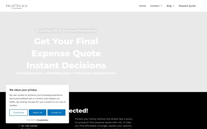 Screenshot of finalpeaceinsurance.com