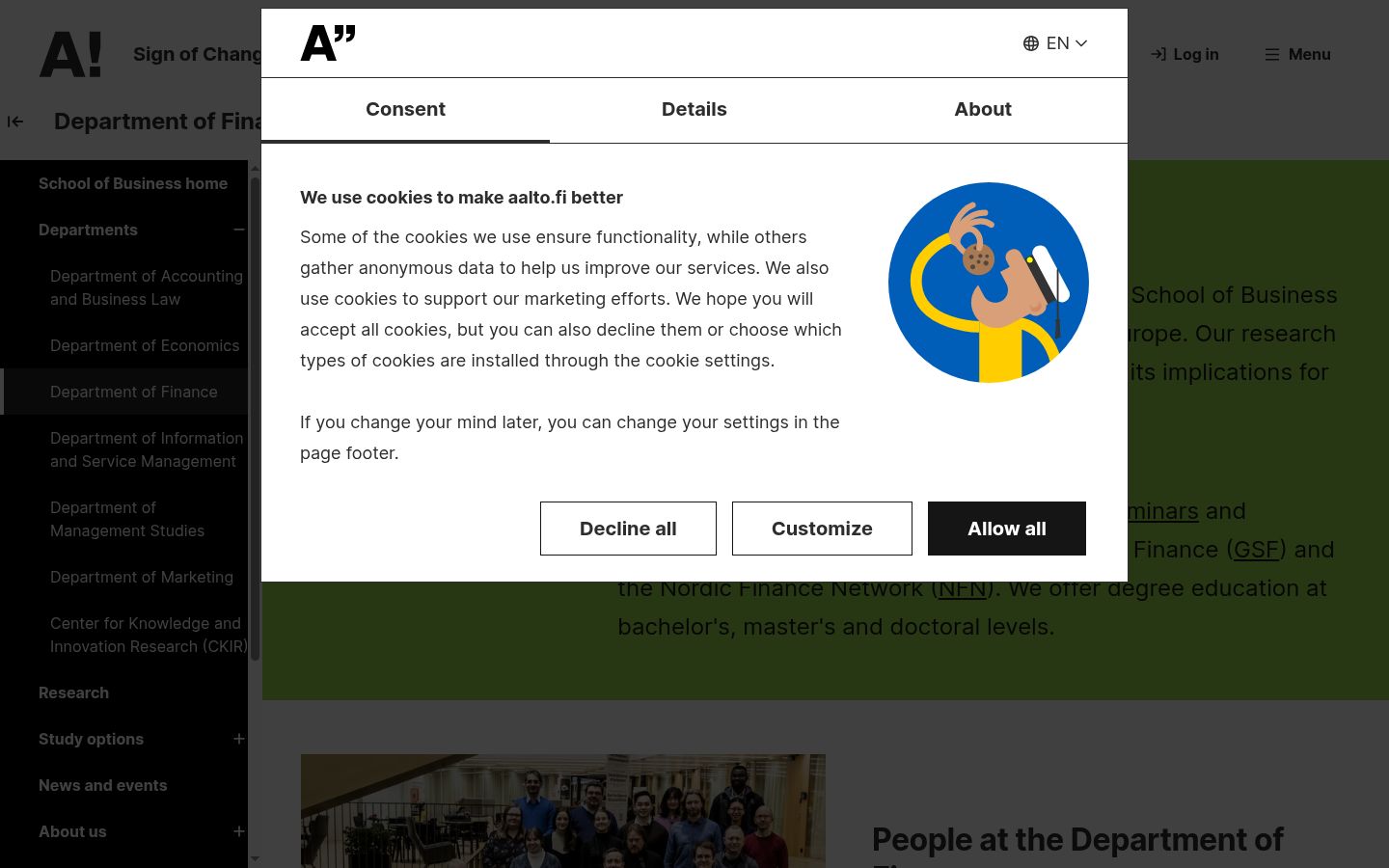 Screenshot van de toestemmingsbanner zoals getoond vóór enige interactie