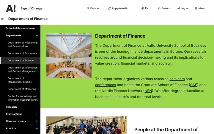 Screenshot of finance.aalto.fi