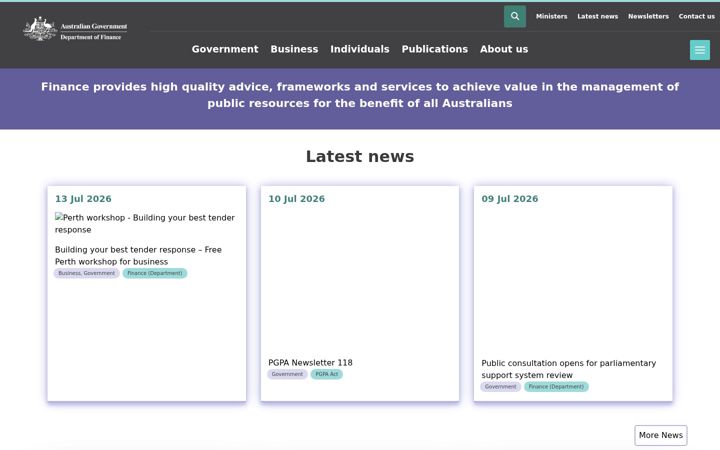 Screenshot of finance.gov.au