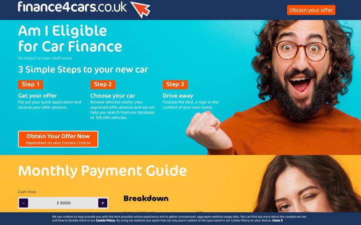 Snímek obrazovky finance4cars.co.uk